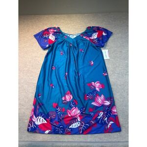Vintage Kelly Reed Nightgown Small NWT Teal Pink Floral Tropical Sleep Dress USA